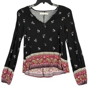 ABERCROMBIE FITCH TOP WOMENS XS BLACK‎ SPLIT V-NECK BOHO BIZ CASUAL PROFESSIONAL